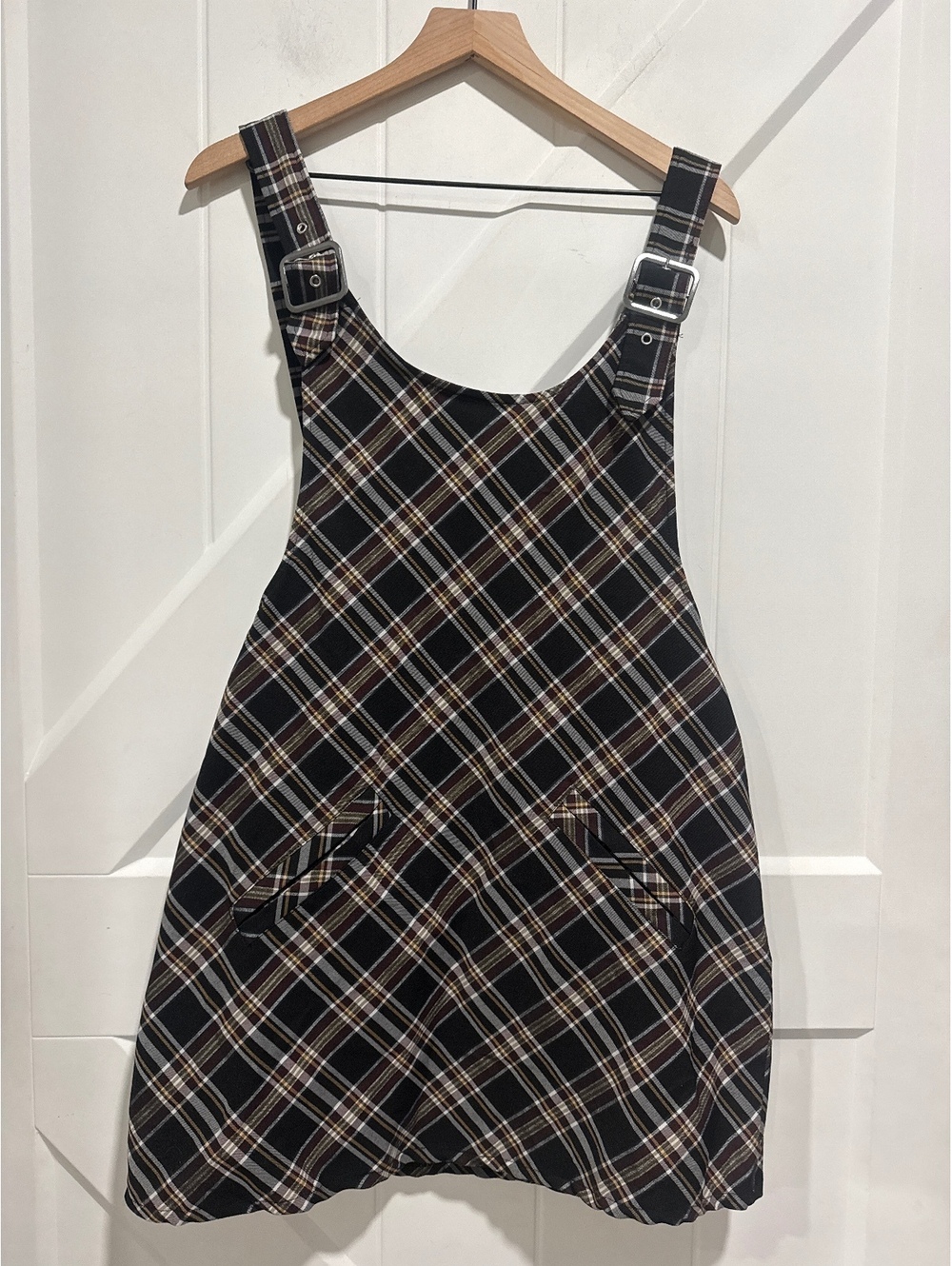 Forever 21 Black Plaid Pinafore Dress, NWT, XL